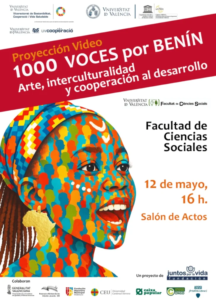 Cartel que anuncia un vídeo con la cara de una mujer africana pintada de colores