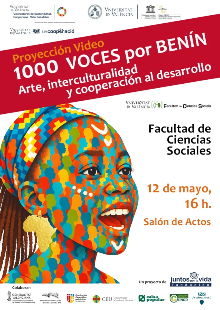 Cartel que anuncia un vídeo con la cara de una mujer africana pintada de colores